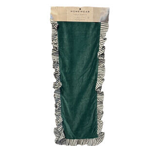 Homewear Velvet Green Table Runner with Striped Ruffle NWT